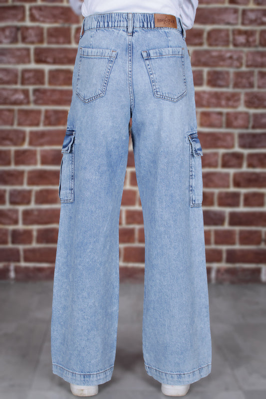 HIGH RISE WIDE LEG CARGO Acid Wash